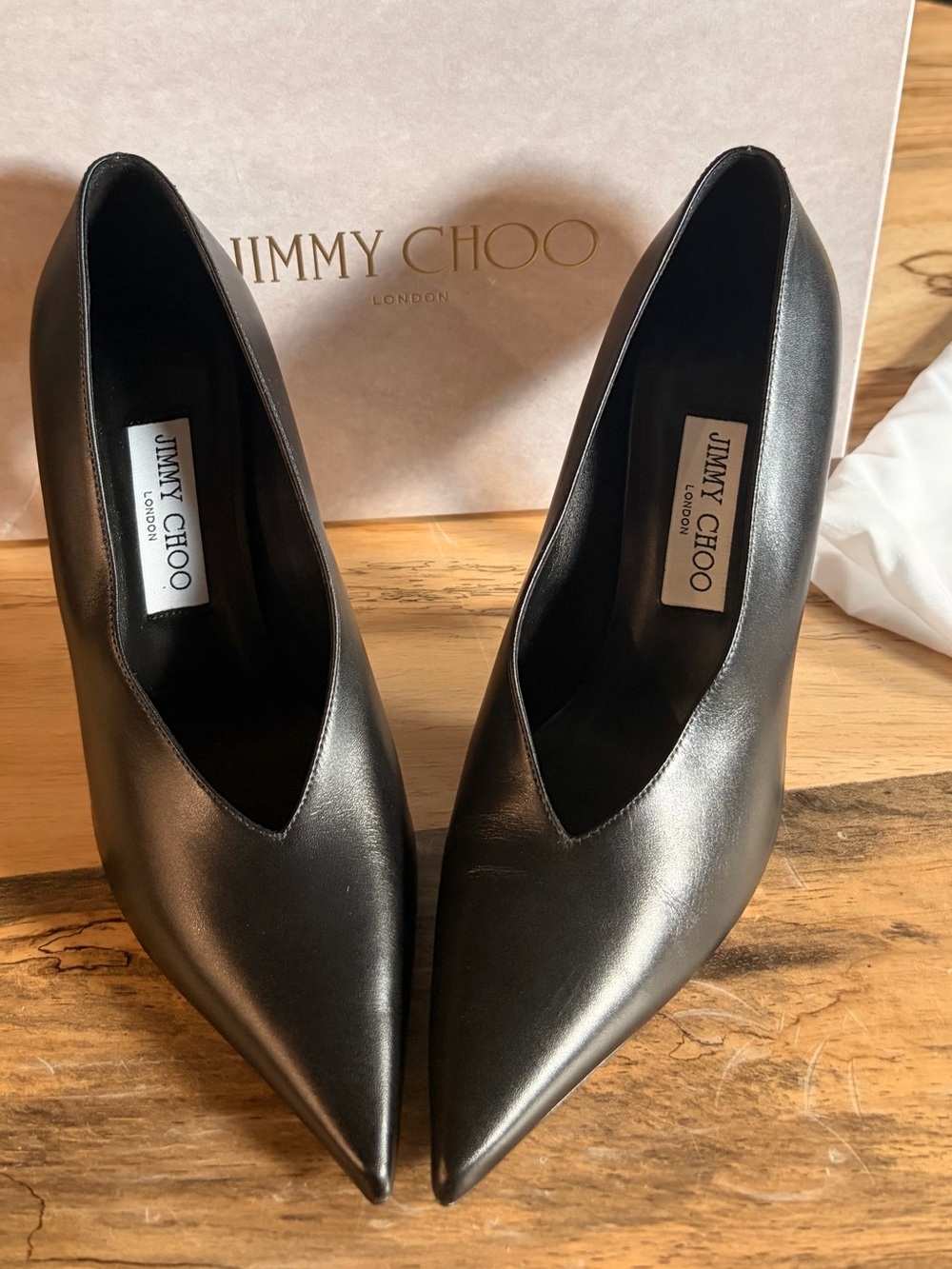 Jimmy Choo Black Pointed Toe Leather Pumps